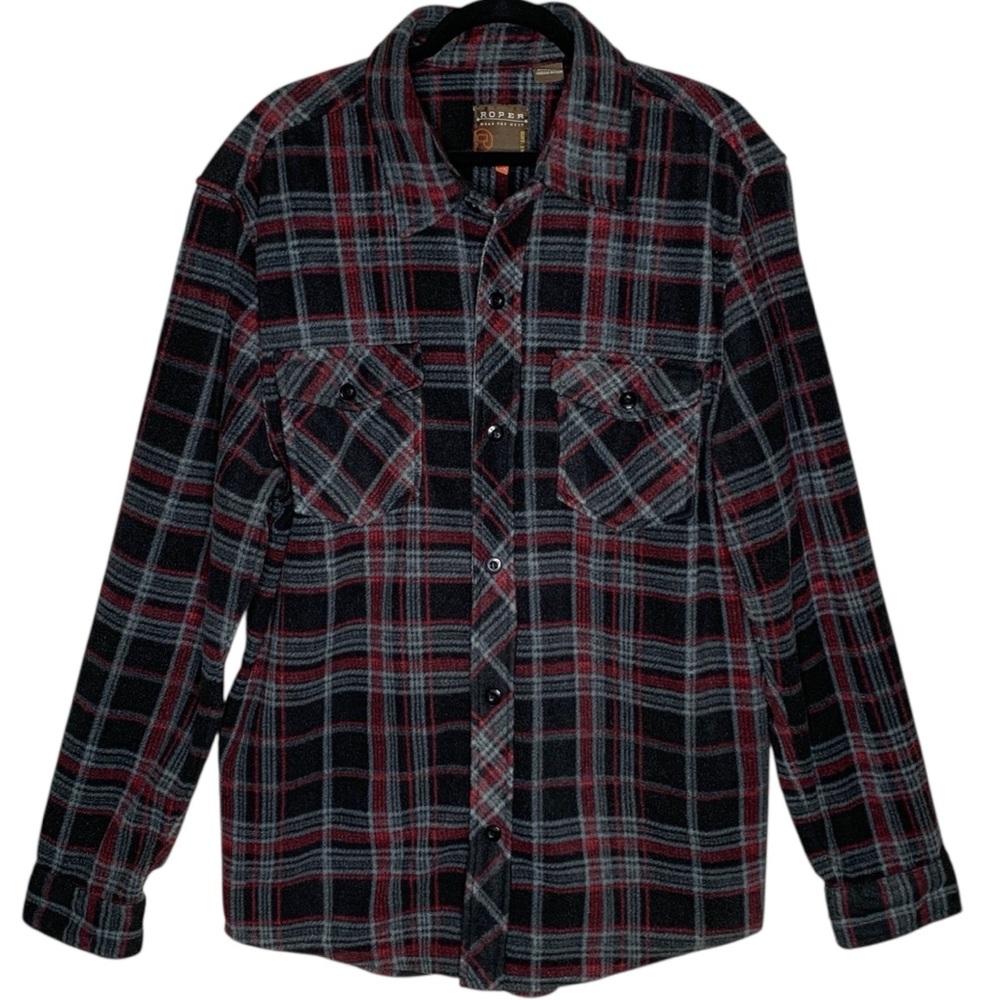 Roper Mens Dark Plaid Flannel Button-Up Shirt Jacket XL Casual Comfort Everyday